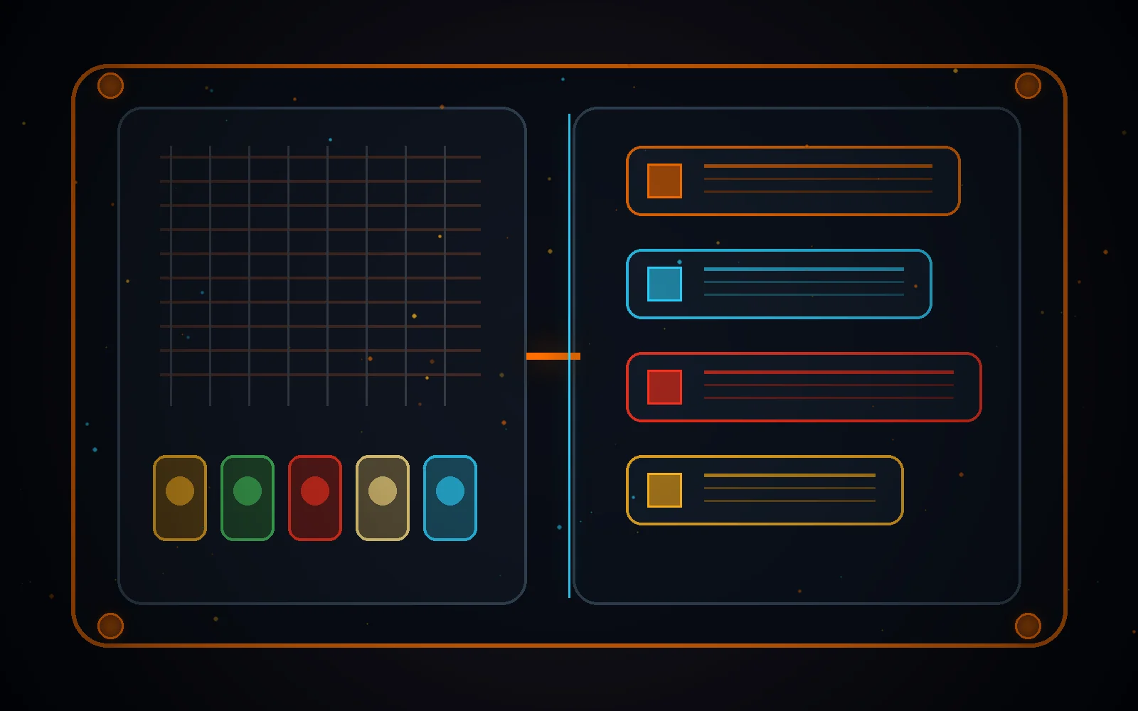 Top-down futuristic kitchen prep station with glowing ingredient trays and equipment modules